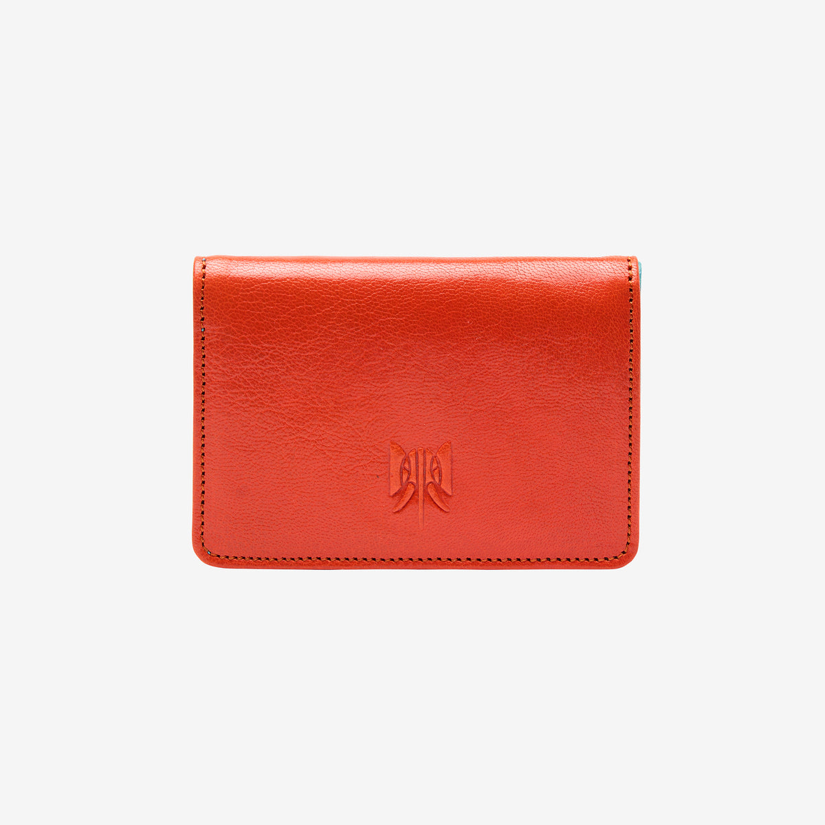 tusk 138 womens siam leather gusseted card case orange and sky front - ORANGE/SKY