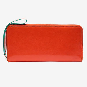 tusk 166 womens leather zip travel portfolio orange and sky front  - ORANGE/SKY