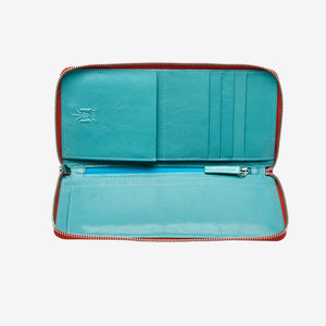 tusk 166 womens leather zip travel portfolio orange and sky open  - ORANGE/SKY