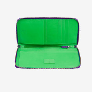 tusk 166 womens leather zip travel portfolio purple and grass open - PURPLE/GRASS