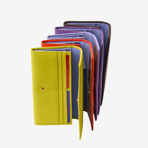 tusk-376-ascot-pebble-grain-leather-snap-over-wallet-all-open - LIME - ESPRESSO - LAVENDER - ORANGE