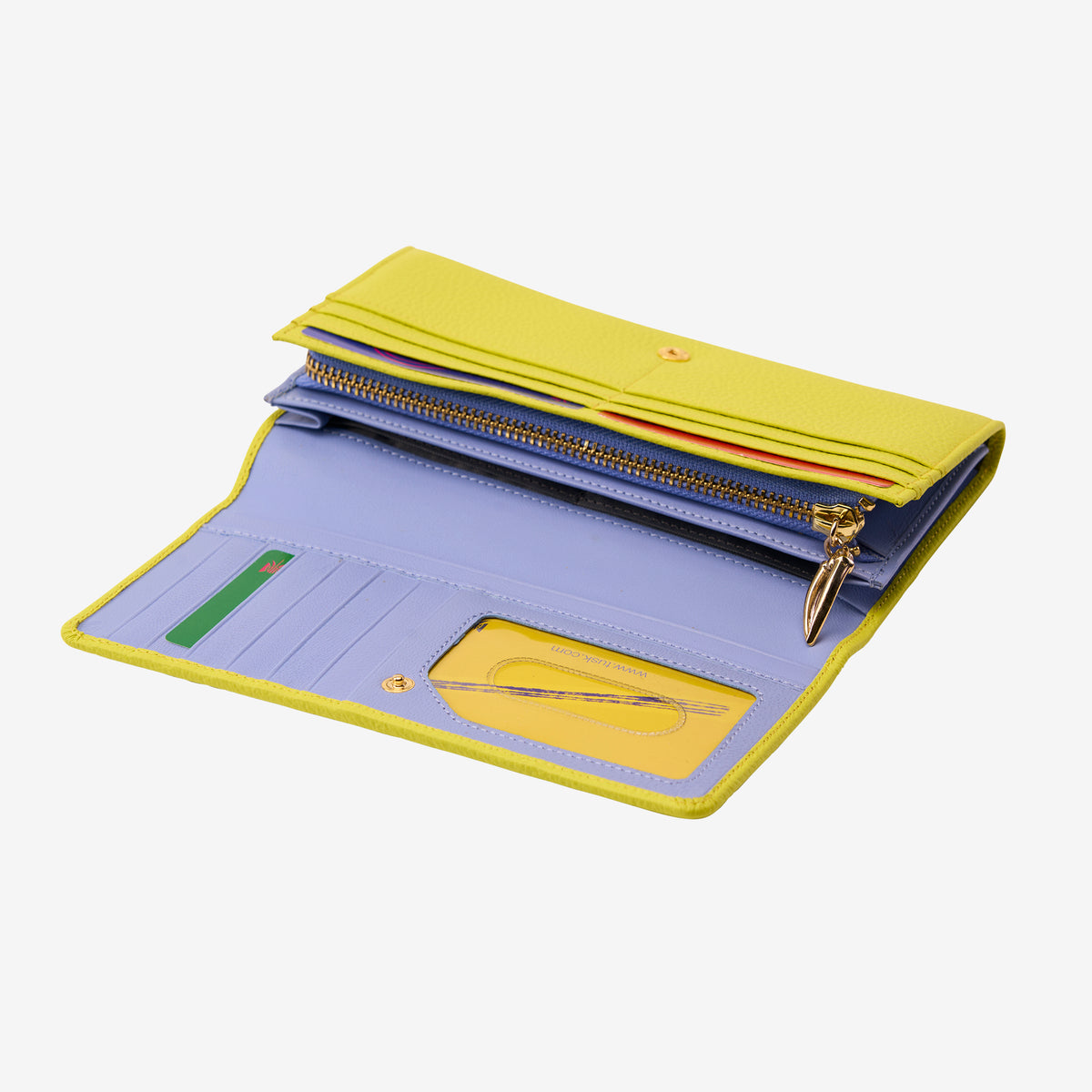 tusk-376-ascot-pebble-grain-leather-snap-over-wallet-lime-open - LIME