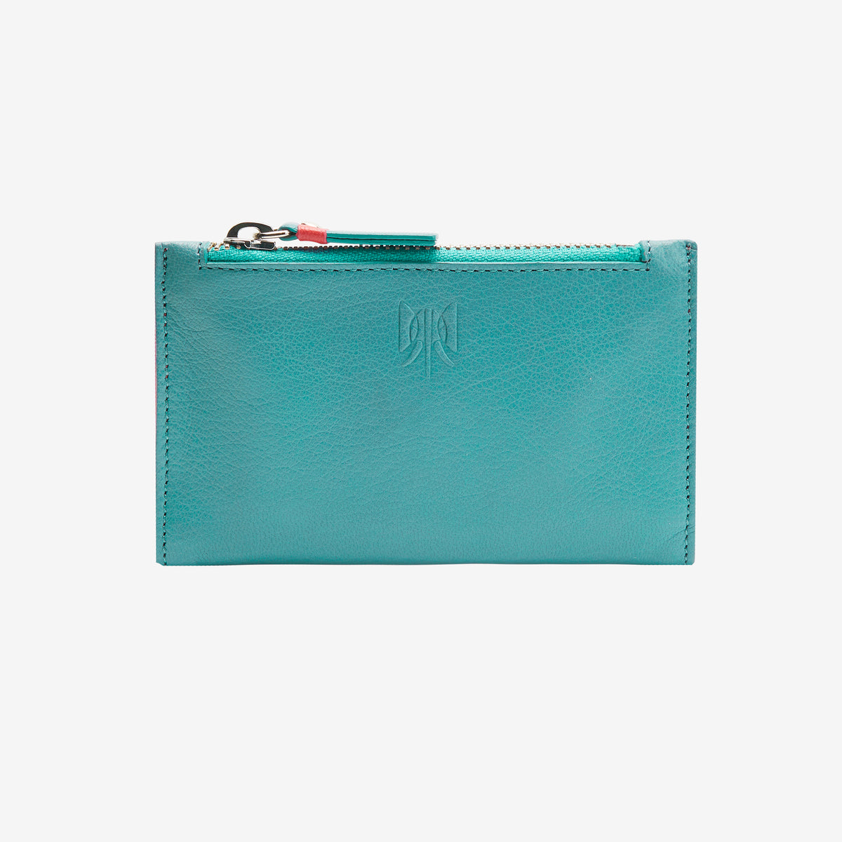 tusk 383 leather slim card case with zip coin pocket french blue and geranium front - FRENCH BLUE/GERANIUM