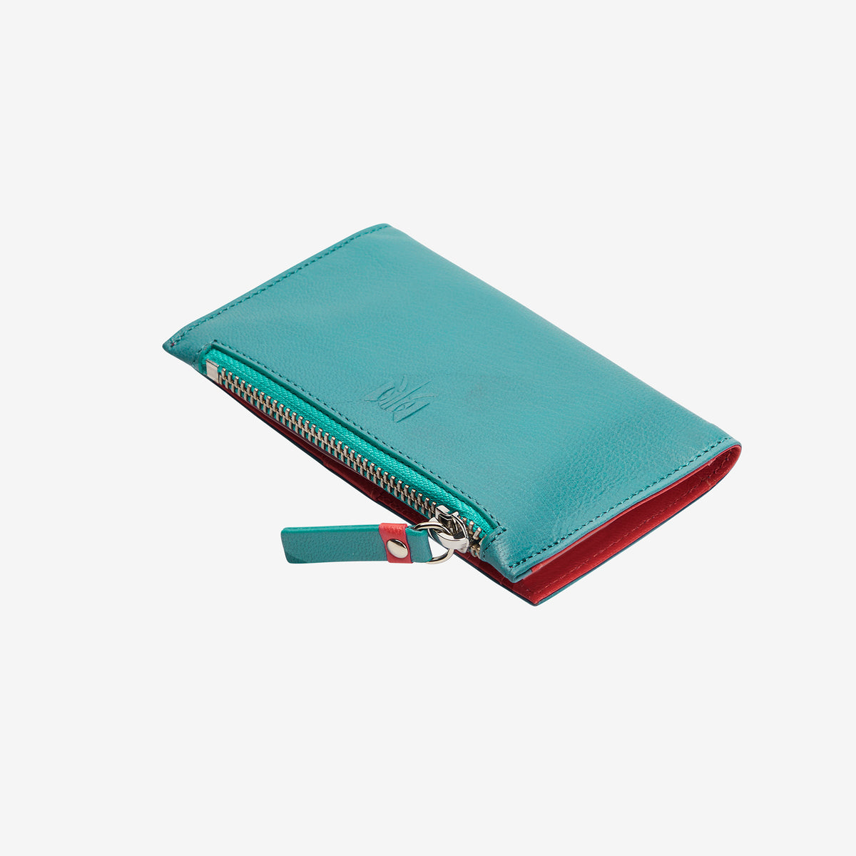 tusk 383 leather slim card case with zip coin pocket french blue and geranium top - FRENCH BLUE/GERANIUM