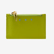 Tusk Ascot slim card case in avocado pebble-grain leather, front view - AVOCADO