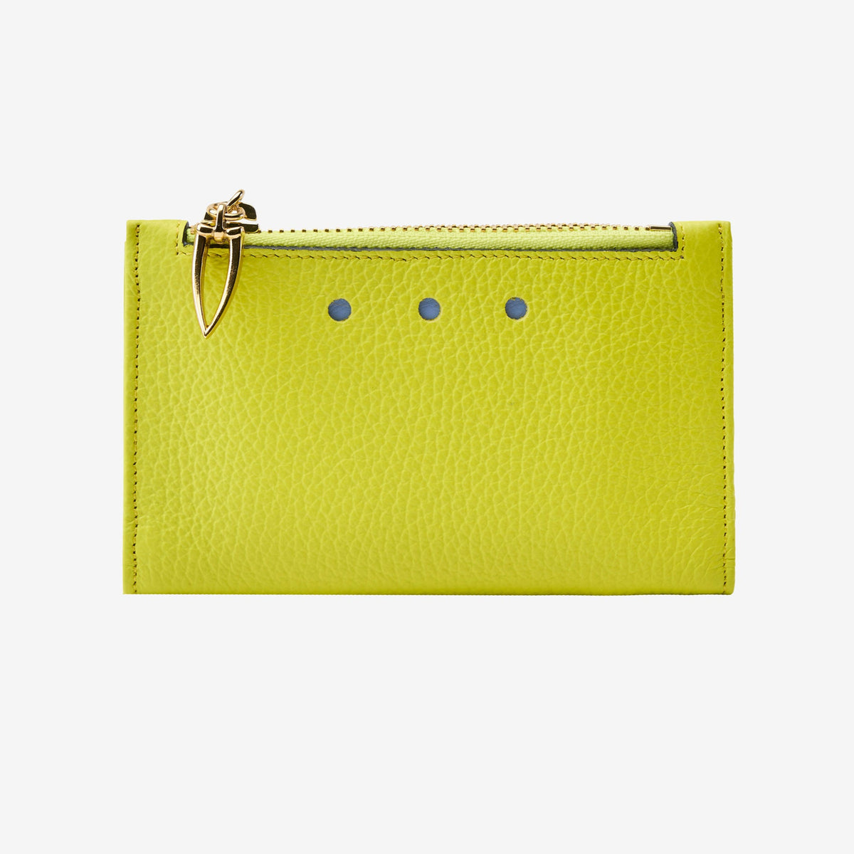 tusk 383 pebble grain leather slim card case lime front  - LIME