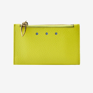 tusk 383 pebble grain leather slim card case lime front  - LIME