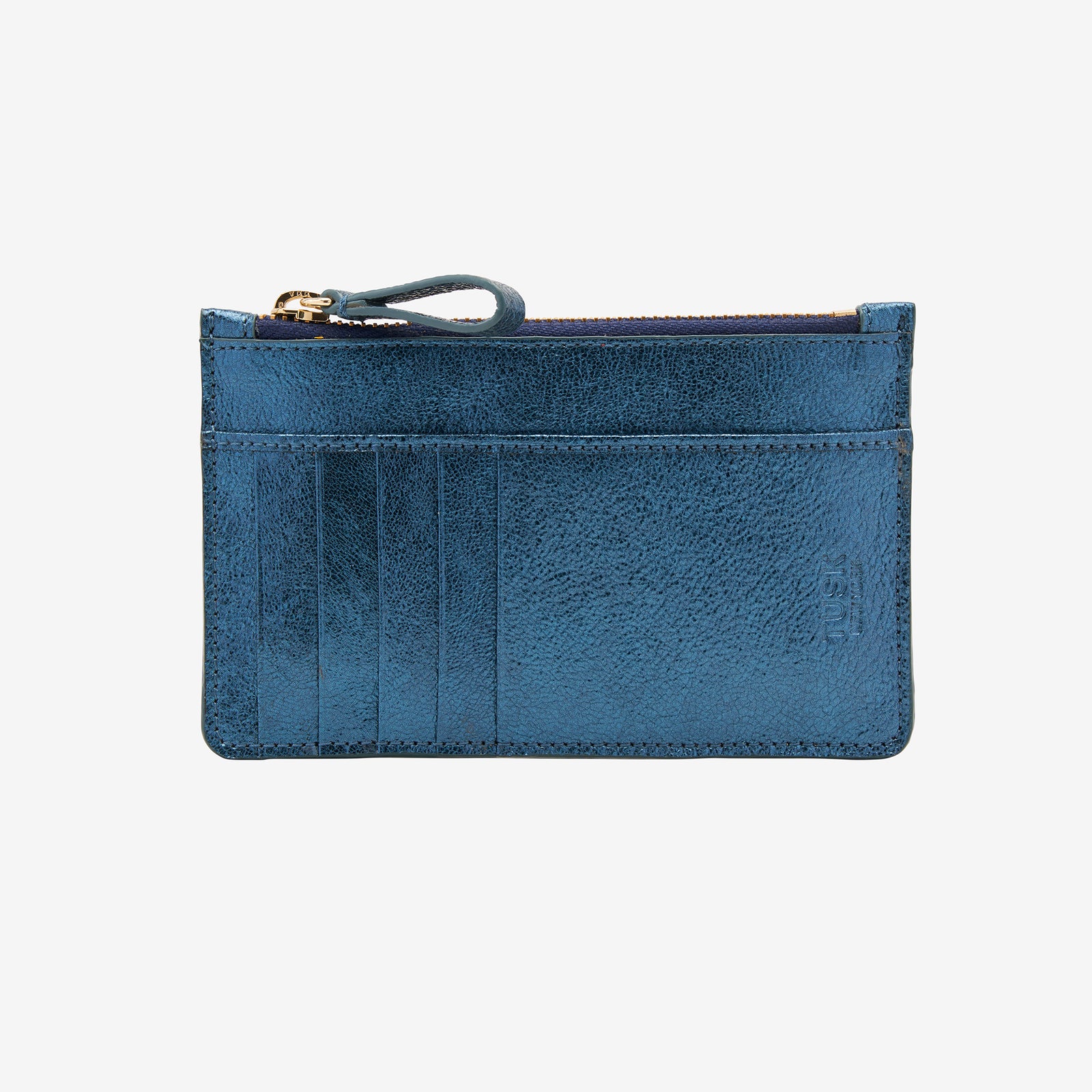 tusk 398 orissa metallic leather top zip wallet navy front - NAVY