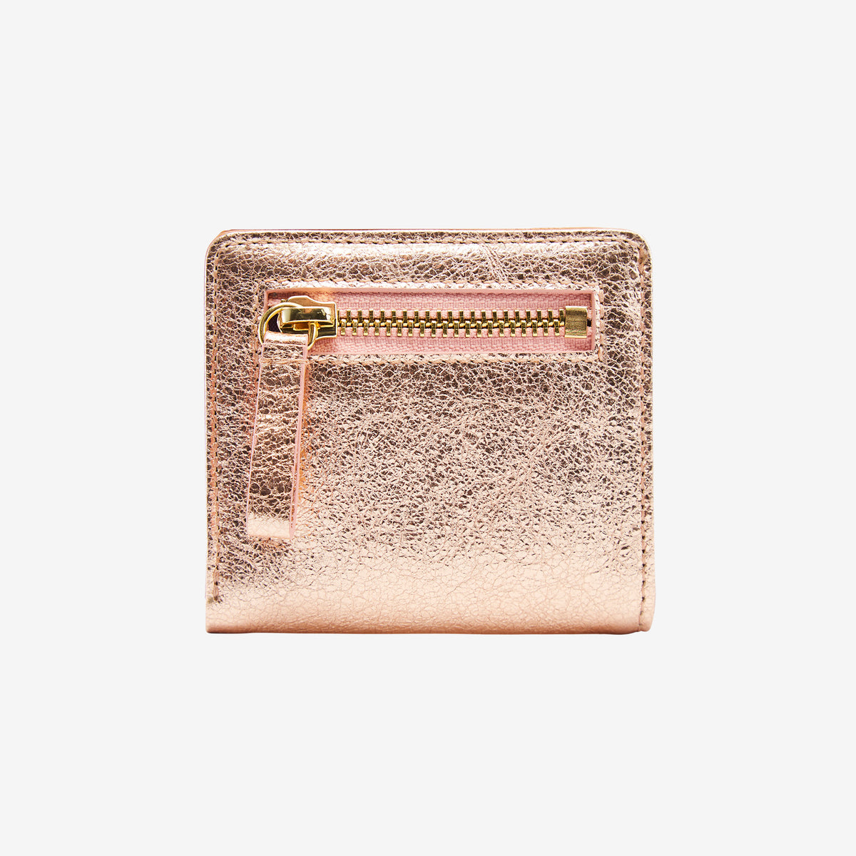 tusk 486 metallic leather snap evening wallet rose gold front back - ROSE