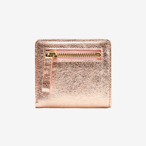 tusk 486 metallic leather snap evening wallet rose gold front back - ROSE