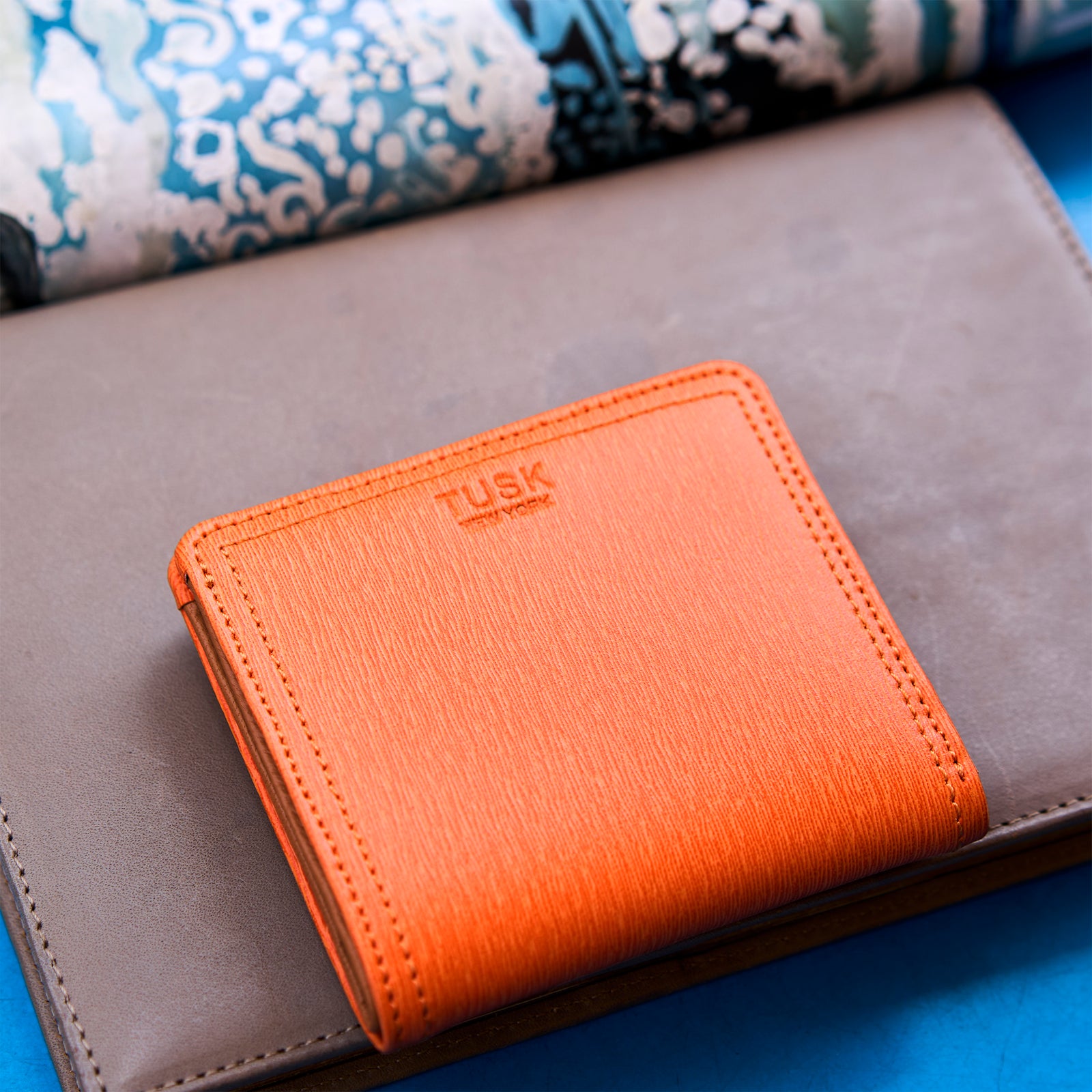 tusk 486 womens madison saffiano leather snap evening wallet orange front - ORANGE