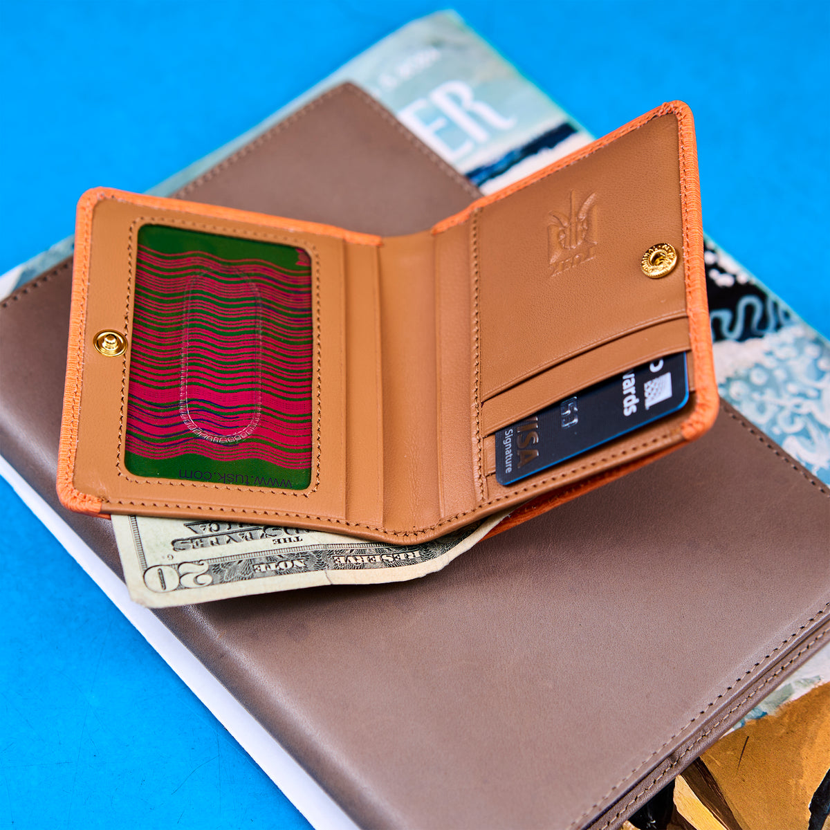 tusk 486 womens madison saffiano leather snap evening wallet orange still 03 - ORANGE