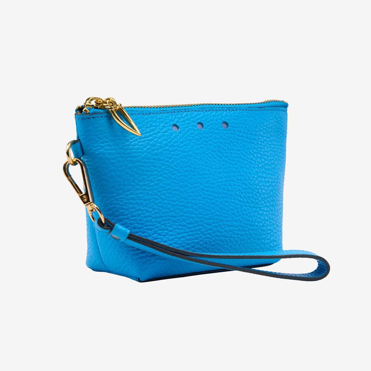 Blue cosmetic beauty pouch  with gold zipper on a white background - AZURE