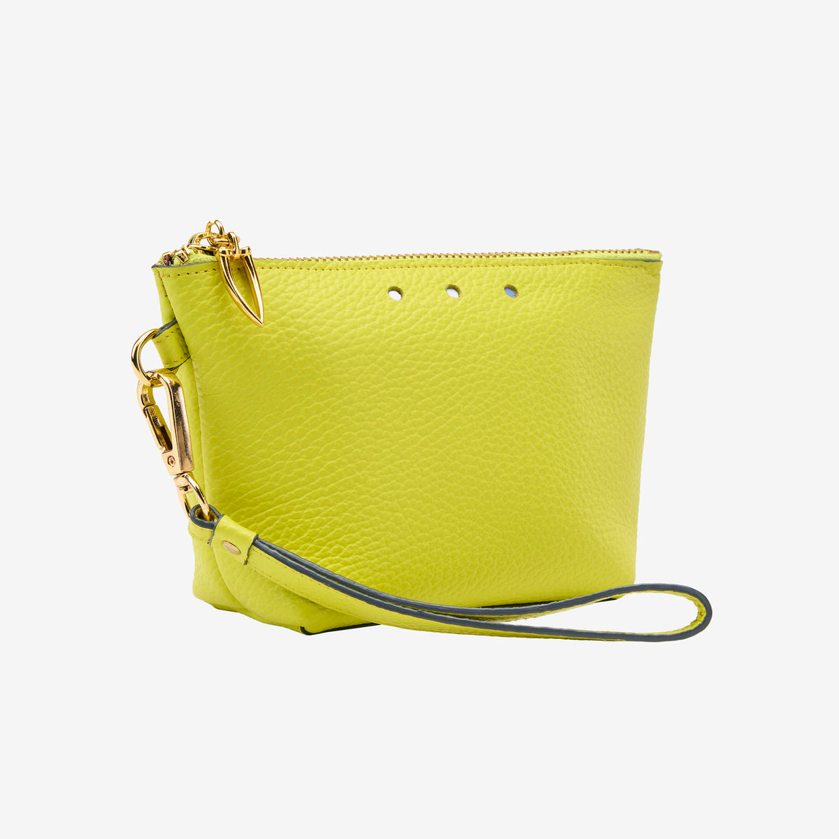 Yellow cosmetic beauty pouch with gold zipper on a white background - LIME
