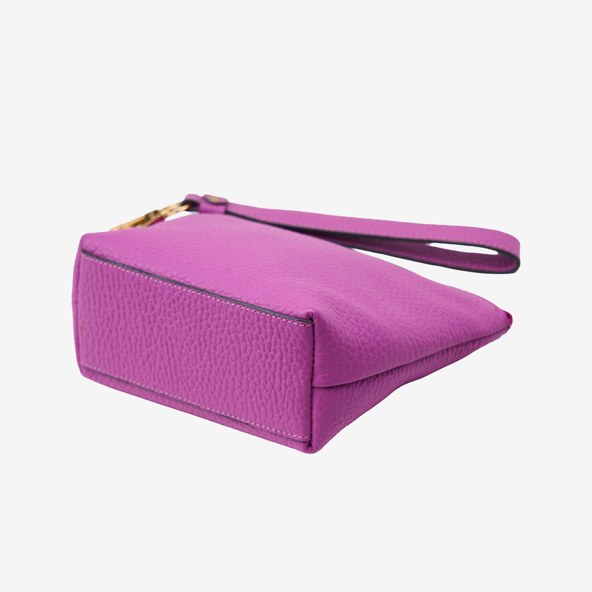 Purple cosmetic beauty pouch with a strap on a white background - MAGENTA