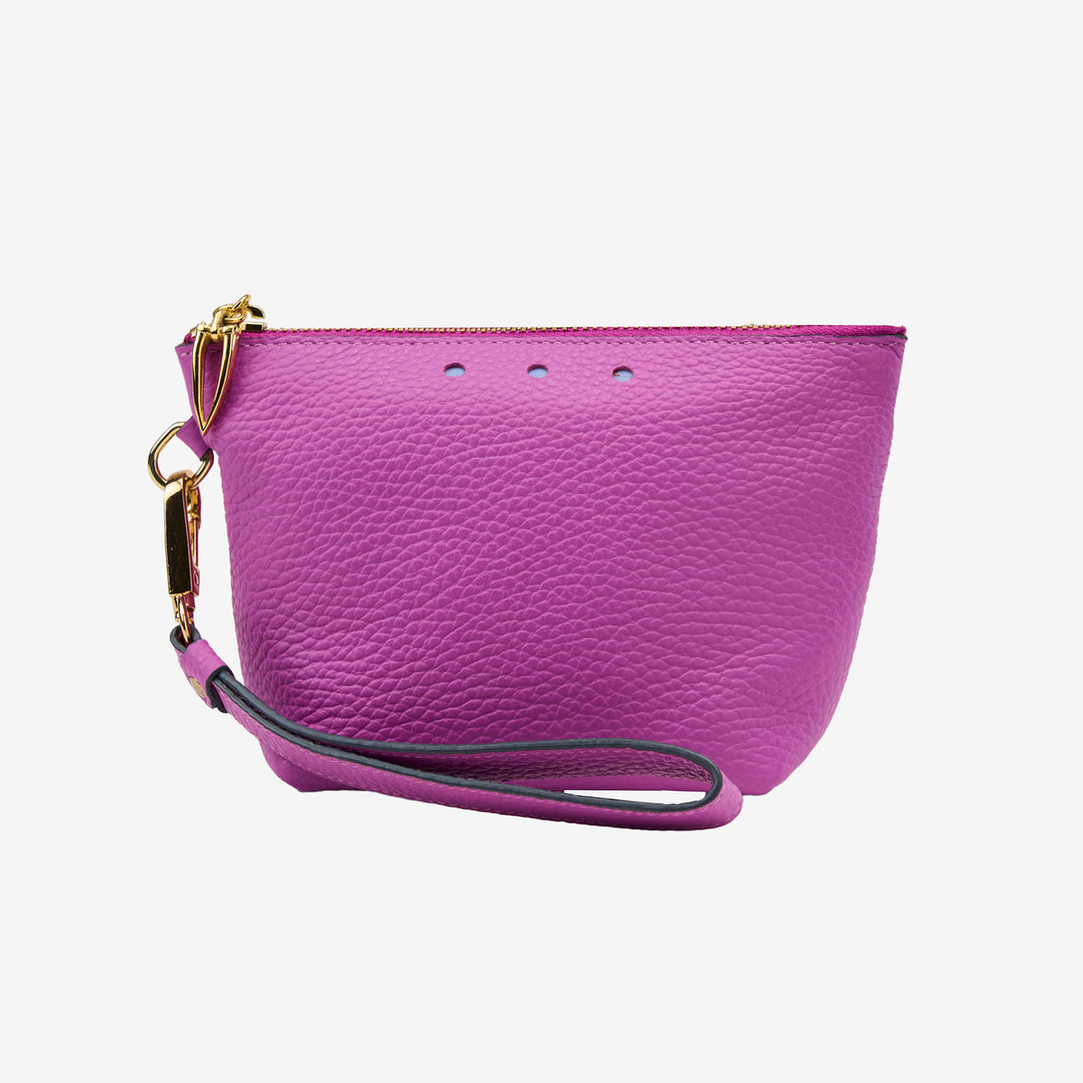 Purple wristlet cosmetic pouch on a white background - MAGENTA