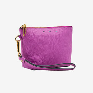 Purple cosmetic beauty pouch with gold zipper on a white background - MAGENTA