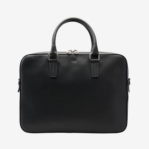 tusk 9906 mens slim saffiano leather brief case black front - BLACK