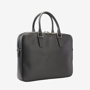 tusk 9906 mens slim saffiano leather brief case charcoal side - CHARCOAL