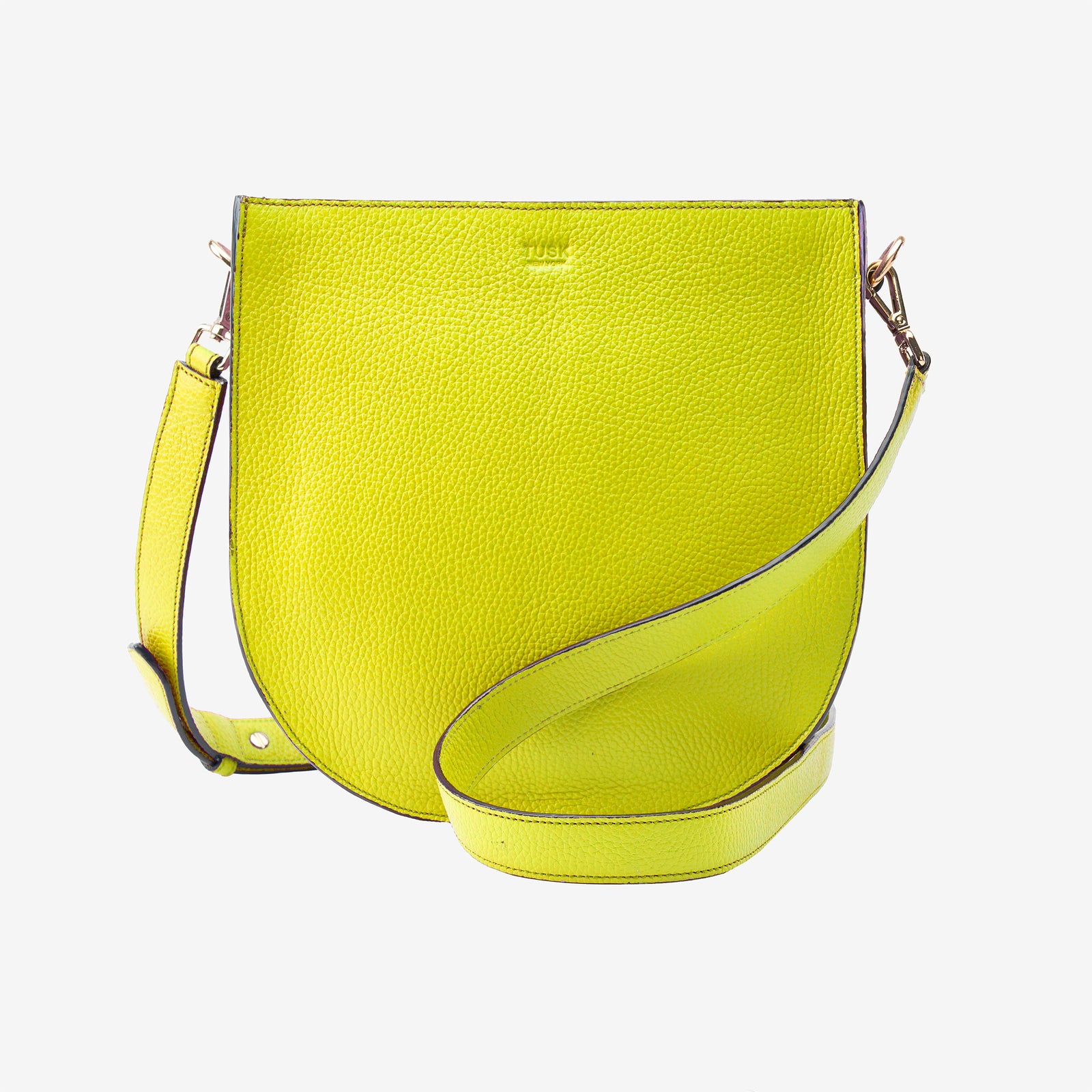 tusk 9924 unisex pebblegrain leather saddlebag lime front - LIME