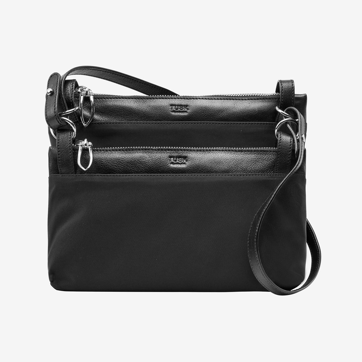 tusk 9934 nylon duo cross body bag black-front - BLACK
