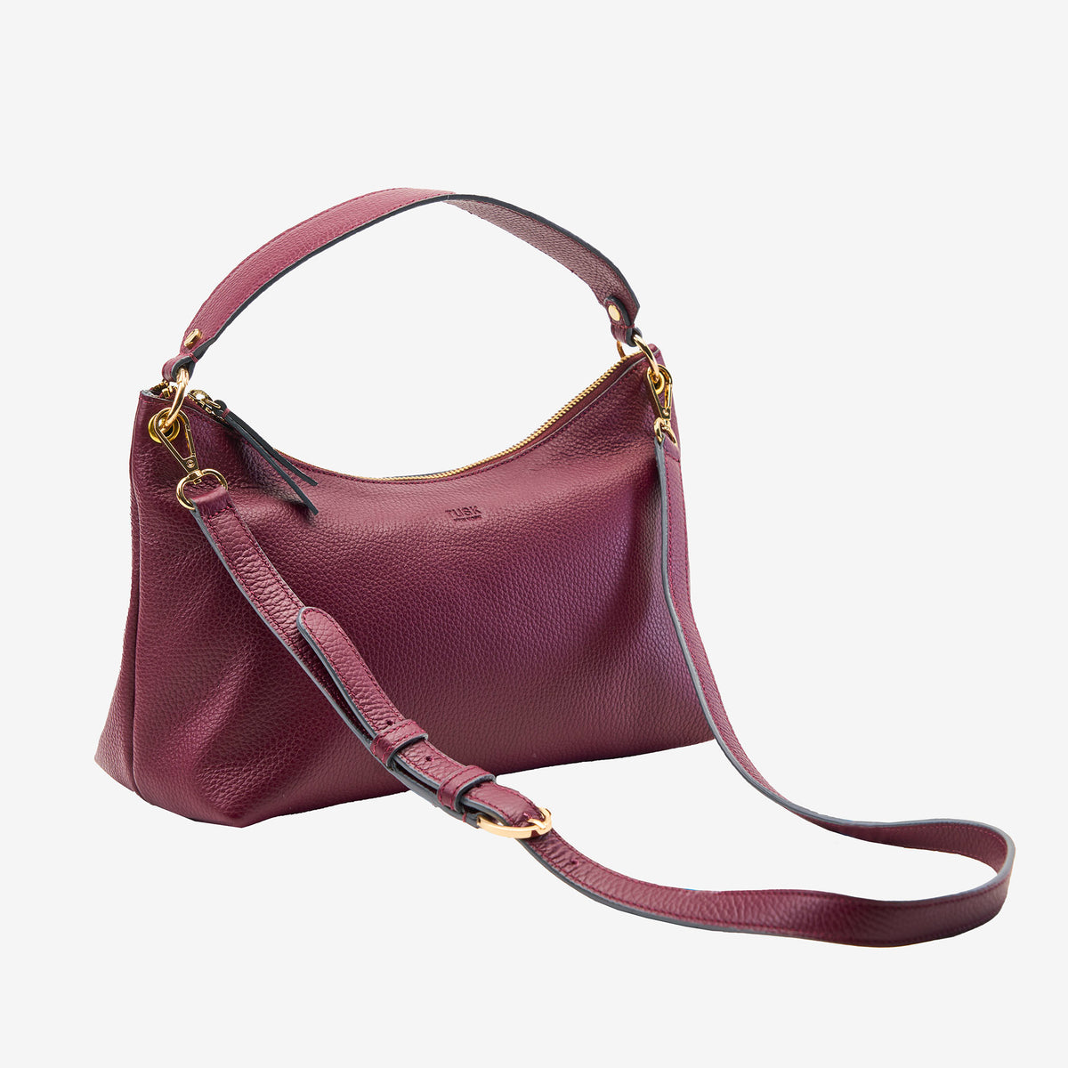 tusk 9937 Italian pebble grain leather hobo oxblood strap front - OXBLOOD