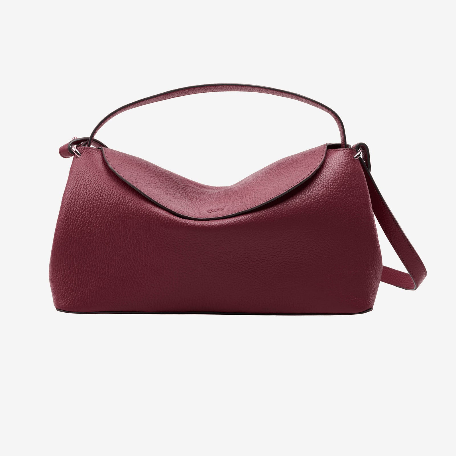 Maroon handbag with a strap on a white background - OXBLOOD