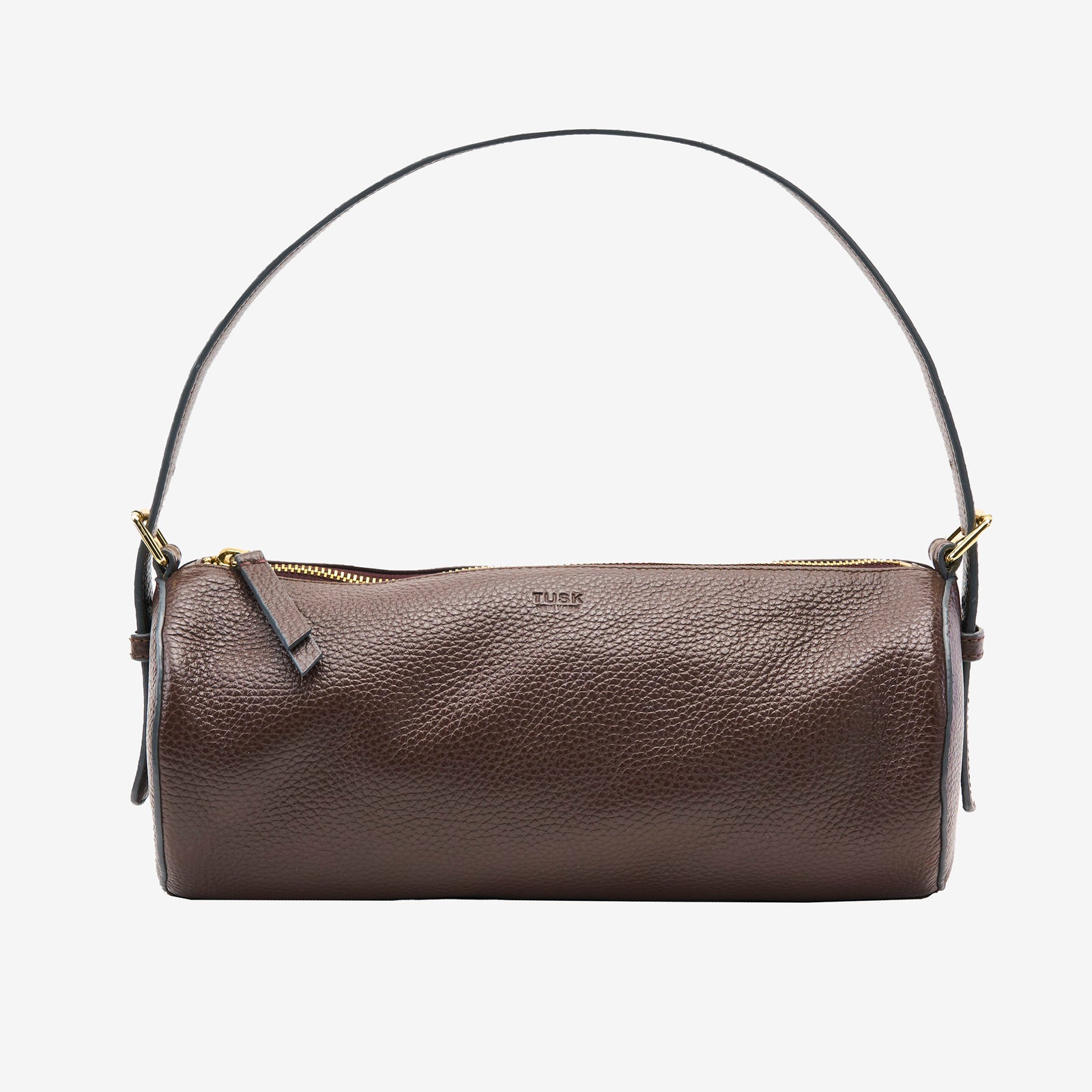 tusk 9944 italian pebblegrain leather barrel bag  espresso front - ESPRESSO