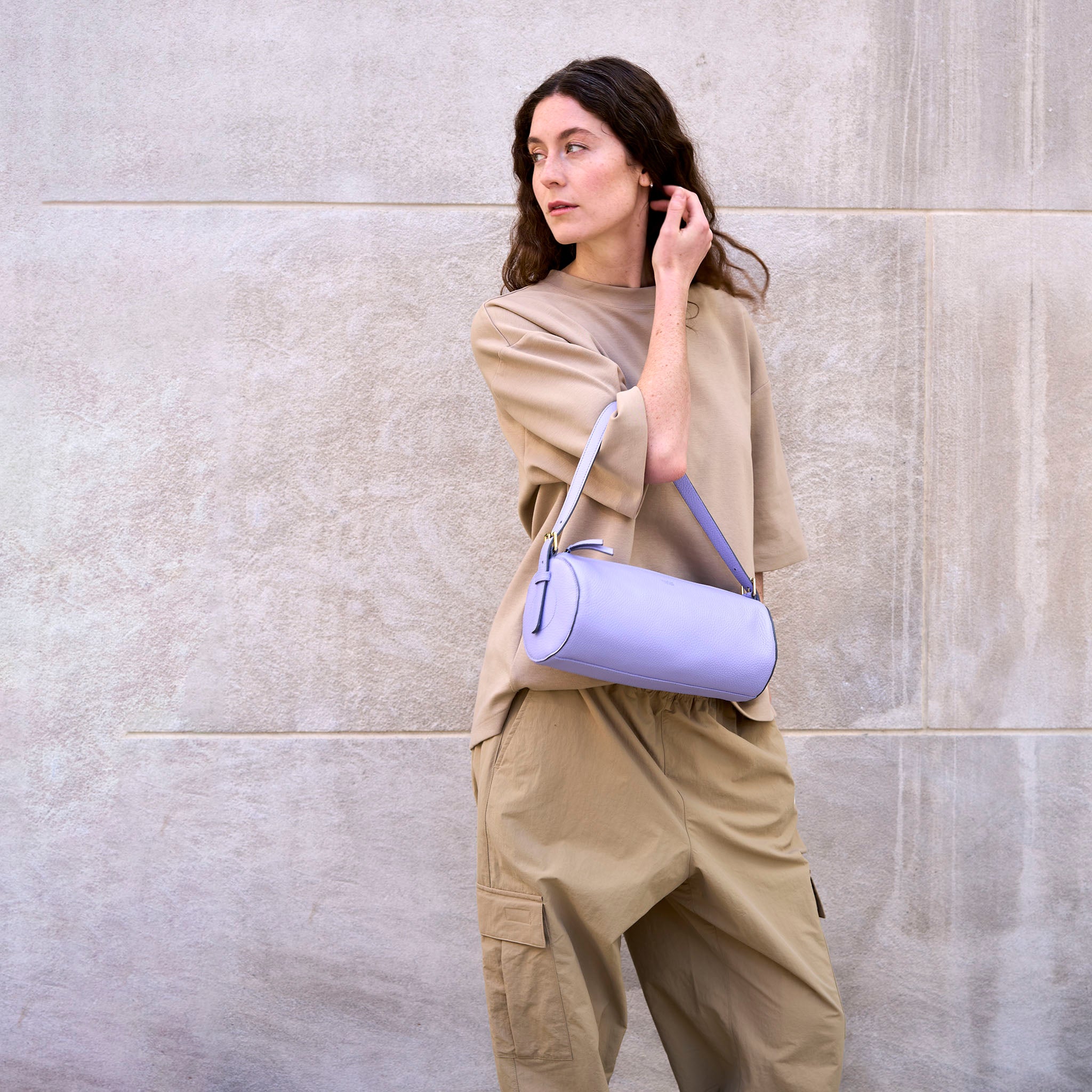 tusk 9944 italian pebblegrain leather barrel bag lavender model 02 - LAVENDER