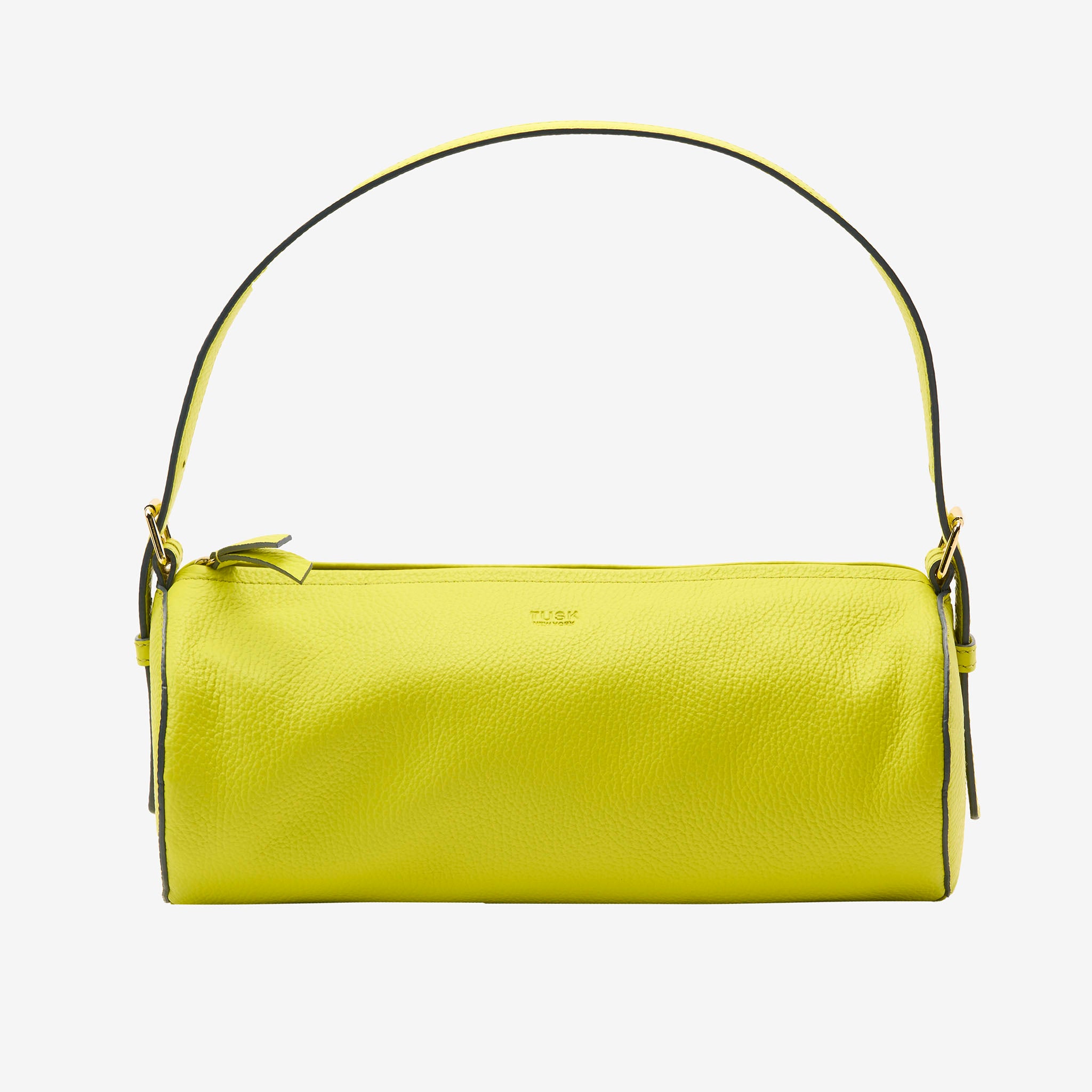 tusk 9944 italian pebblegrain leather barrel bag lime front - LIME
