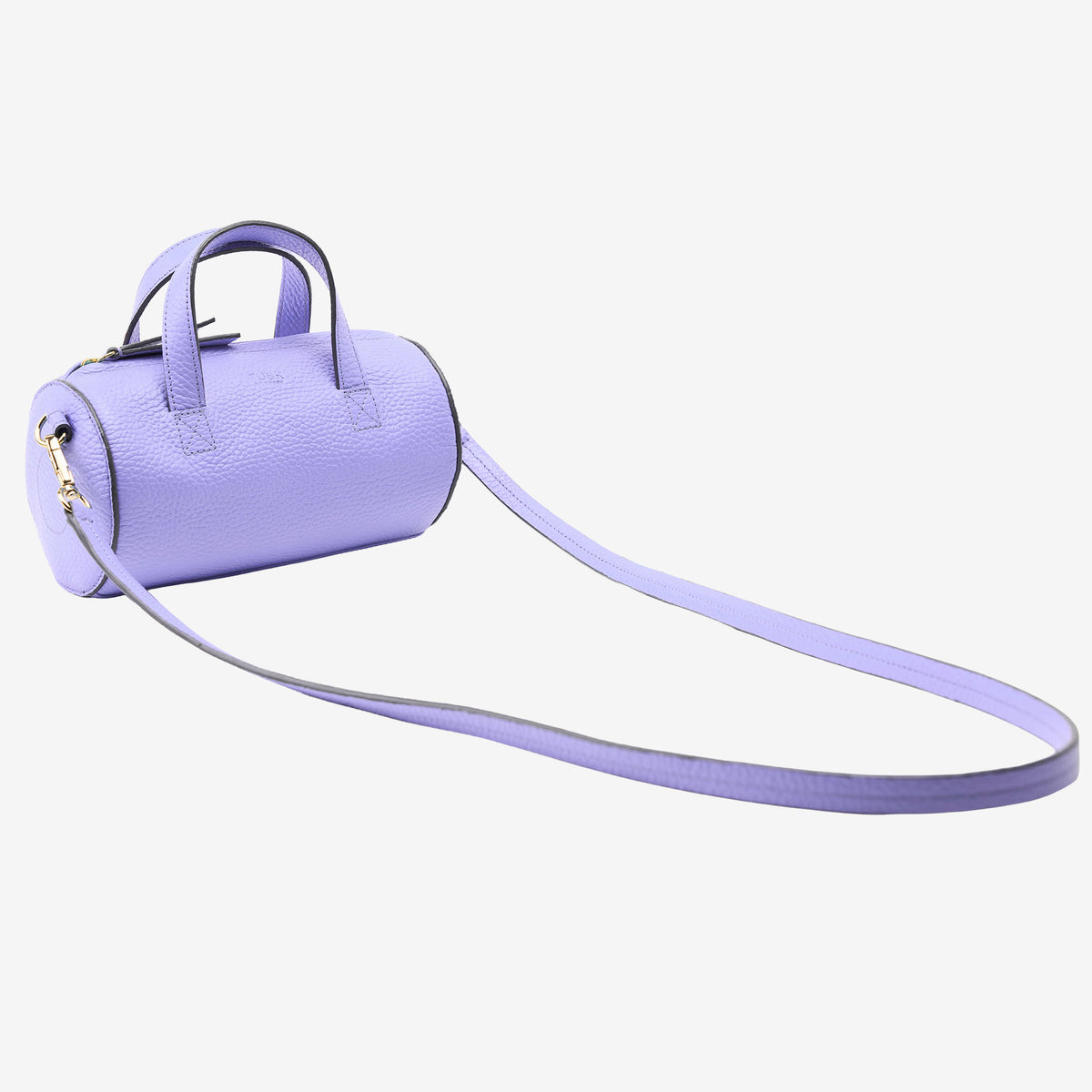 sai mini barrel bag lavender italian leather angle view long strap - LAVENDER