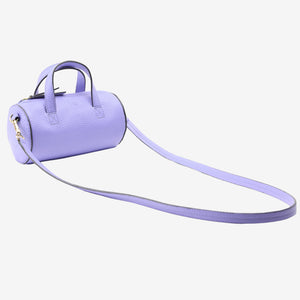 sai mini barrel bag lavender italian leather angle view long strap - LAVENDER