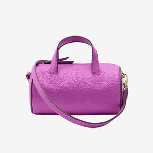 sai mini barrel bag magenta italian leather front view crossbody strap - MAGENTA