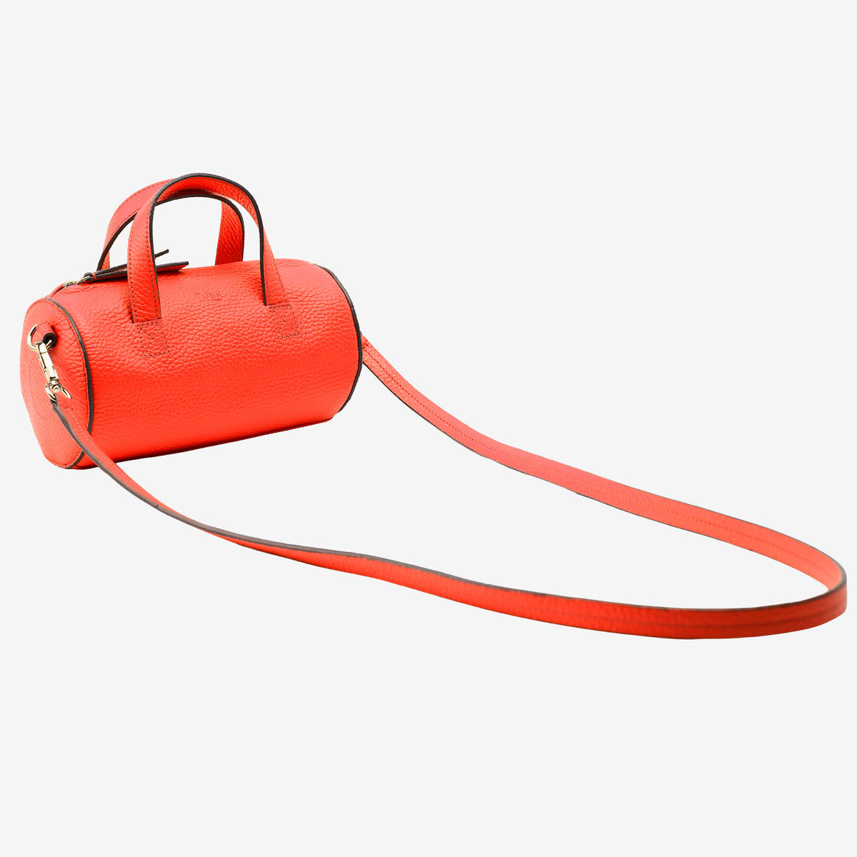 sai mini barrel bag orange italian leather angle view long strap - ORANGE