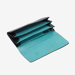 tusk 494 womens siam leather accordion wallet black and french blue open - BLACK/FRENCH BLUE