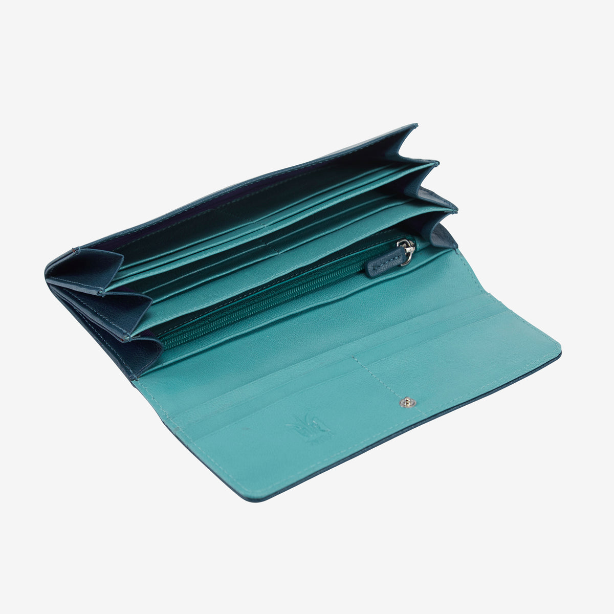 tusk 494 womens siam leather accordion wallet indigo and french blue open - INDIGO/FRENCH BLUE