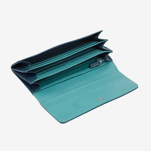 tusk 494 womens siam leather accordion wallet indigo and french blue open - INDIGO/FRENCH BLUE