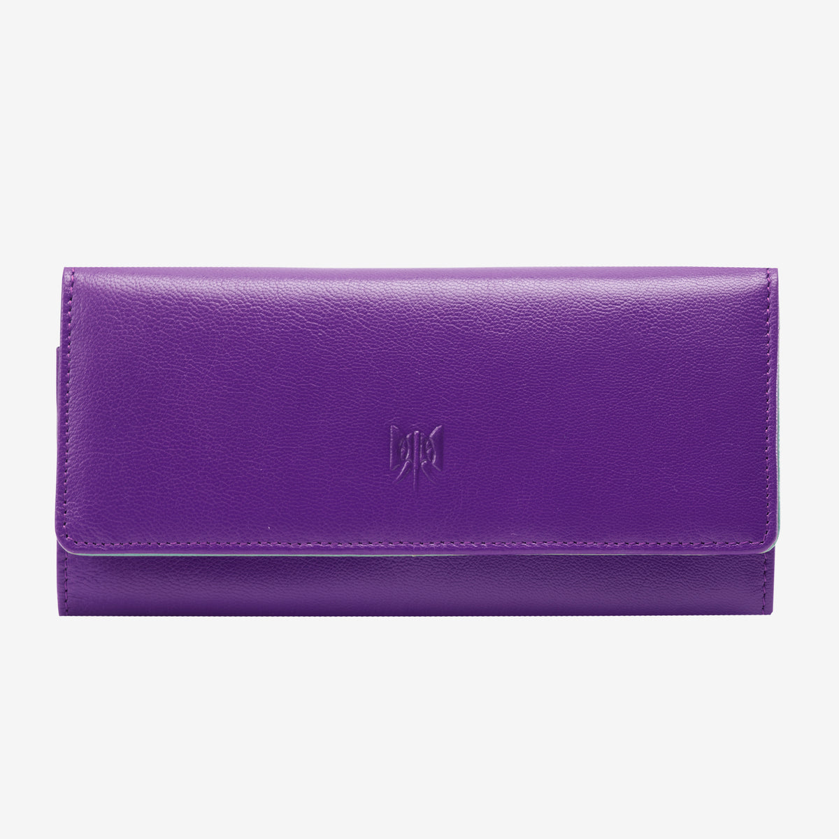 tusk 494 womens siam leather accordion wallet purple and grass front - PURPLE/GRASS