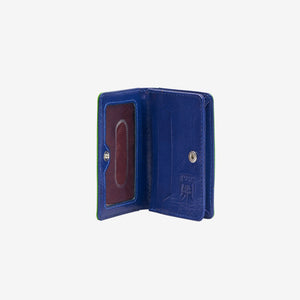 tusk 138 womens siam leather gusseted card case grass and indigo open -  GRASS/INDIGO