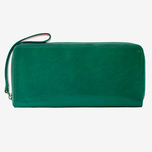 tusk 166 womens leather zip travel portfolio teal and geranium front  - TEAL/GERANIUM