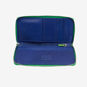 tusk 166 womens leather zip travel portfolio grass and indigo open - GRASS/INDIGO