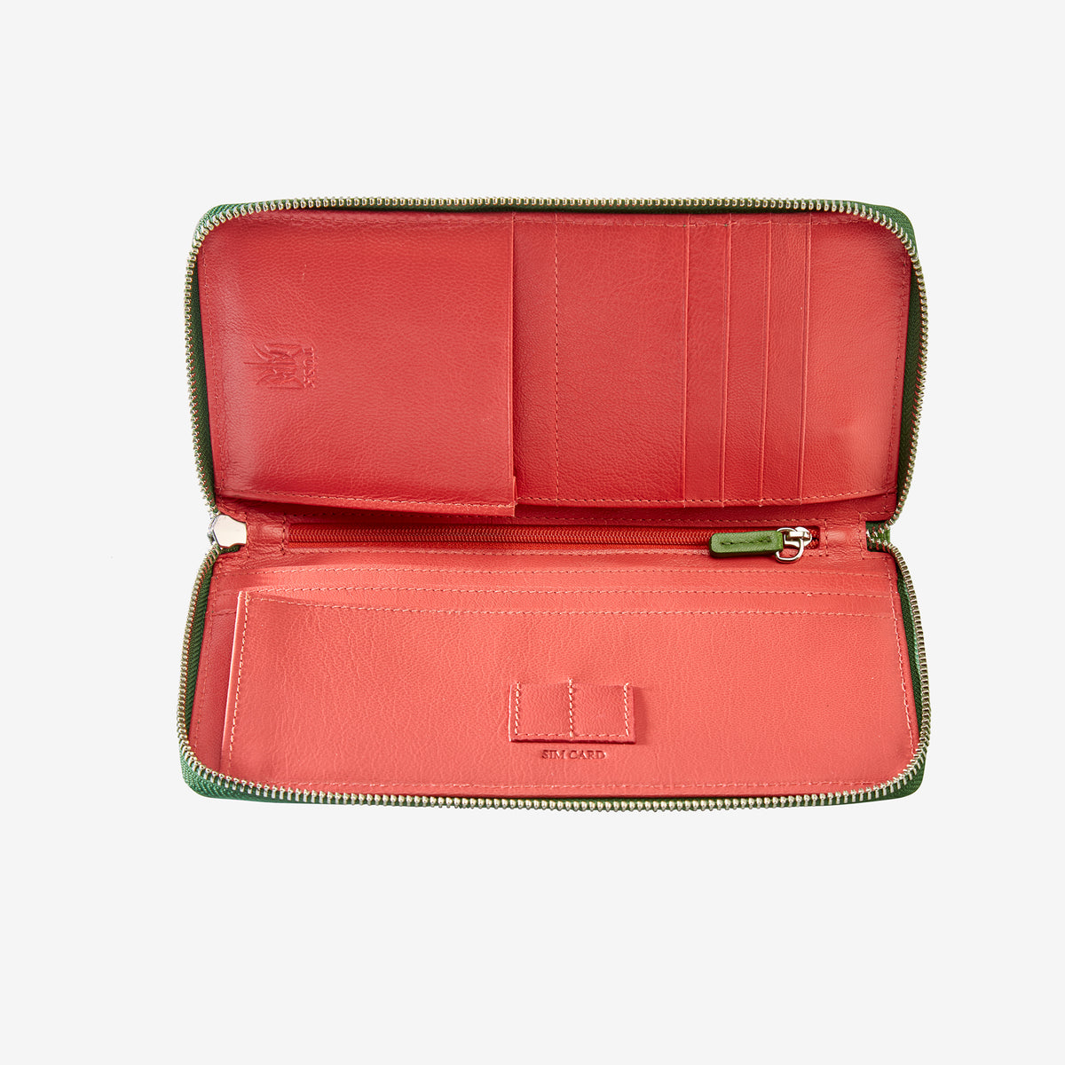 tusk 166 womens leather zip travel portfolio teal and geranium open  - TEAL/GERANIUM