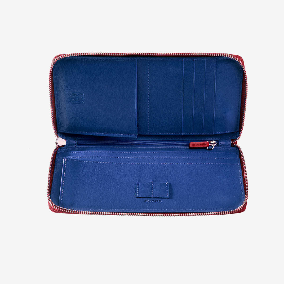 tusk 166 womens leather zip travel portfolio red and marine open - RED/MARINE
