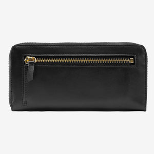 tusk 301 womens leather single zip wallet black back - BLACK