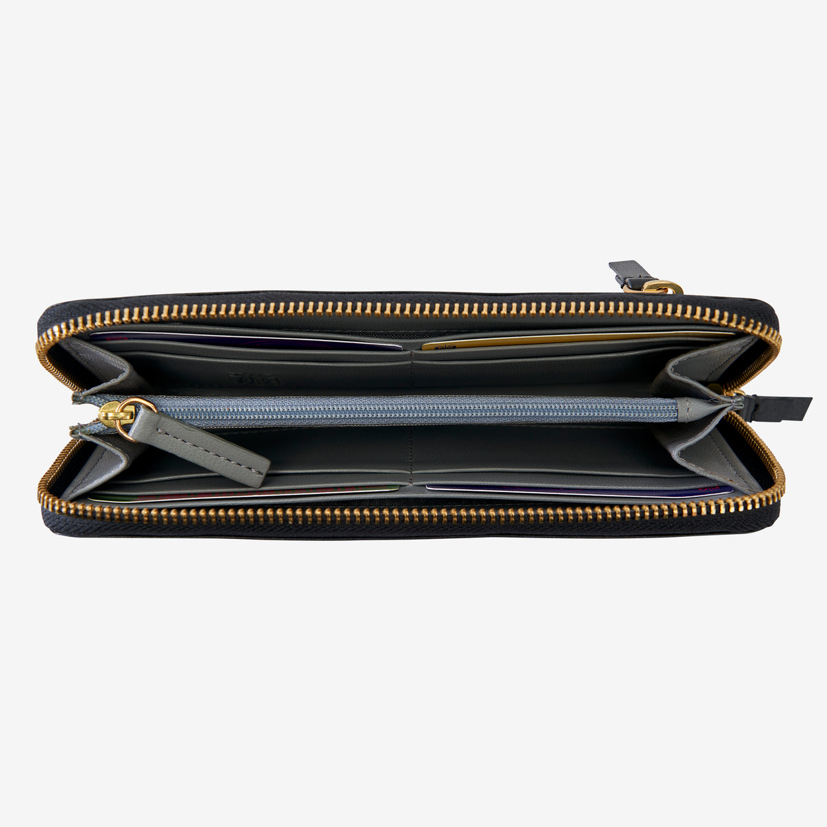 tusk 301 womens leather single zip wallet black open - BLACK