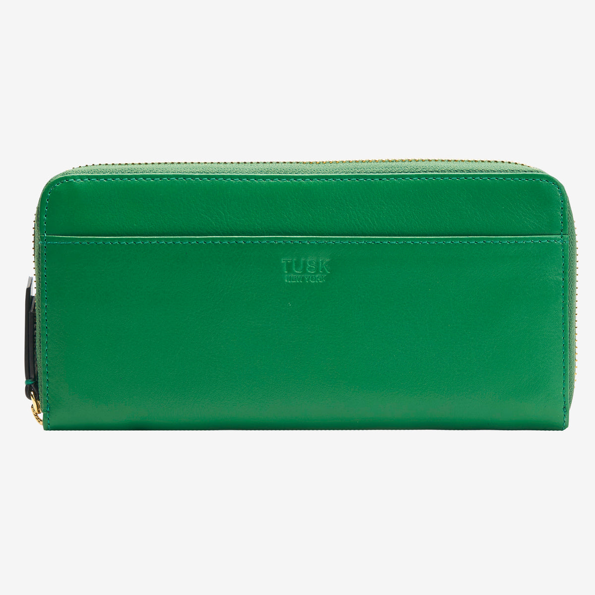 tusk 301 womens leather single zip wallet emerald front - EMERALD