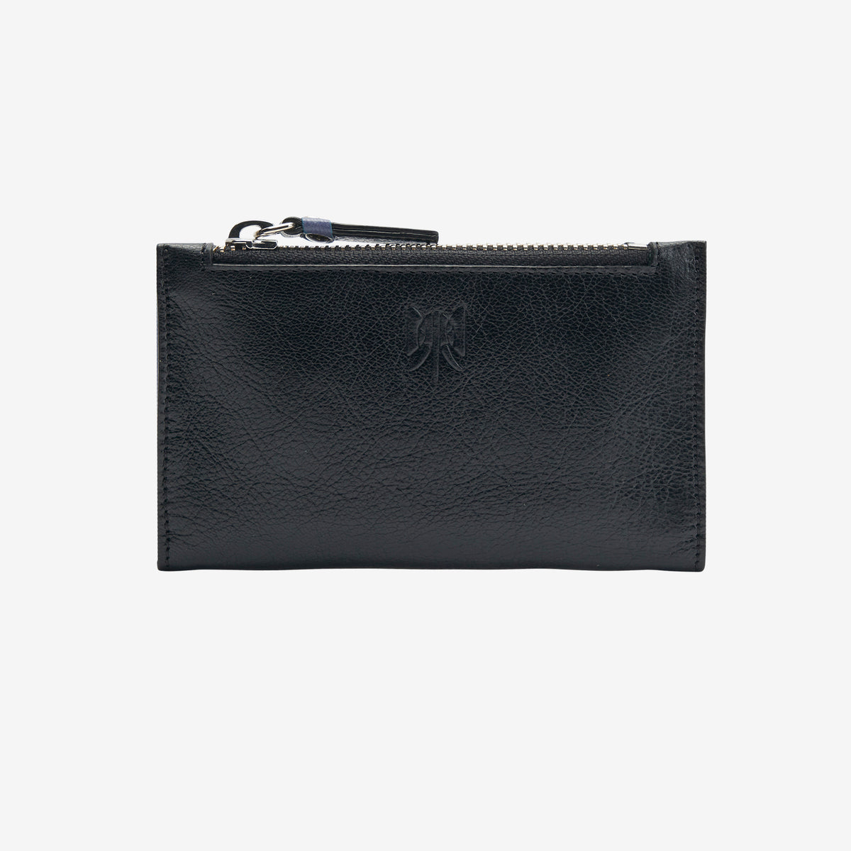 tusk 383 leather slim card case with zip coin pocket black and french blue front - BLACK/FRENCH BLUE