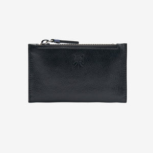 tusk 383 leather slim card case with zip coin pocket black and french blue front - BLACK/FRENCH BLUE