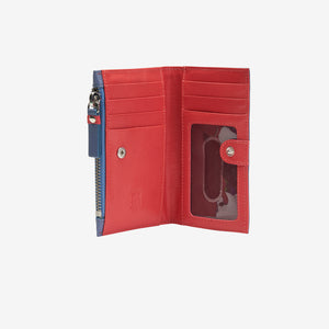 tusk 383 leather slim card case with zip coin pocket french blue and geranium open - FRENCH BLUE/GERANIUM