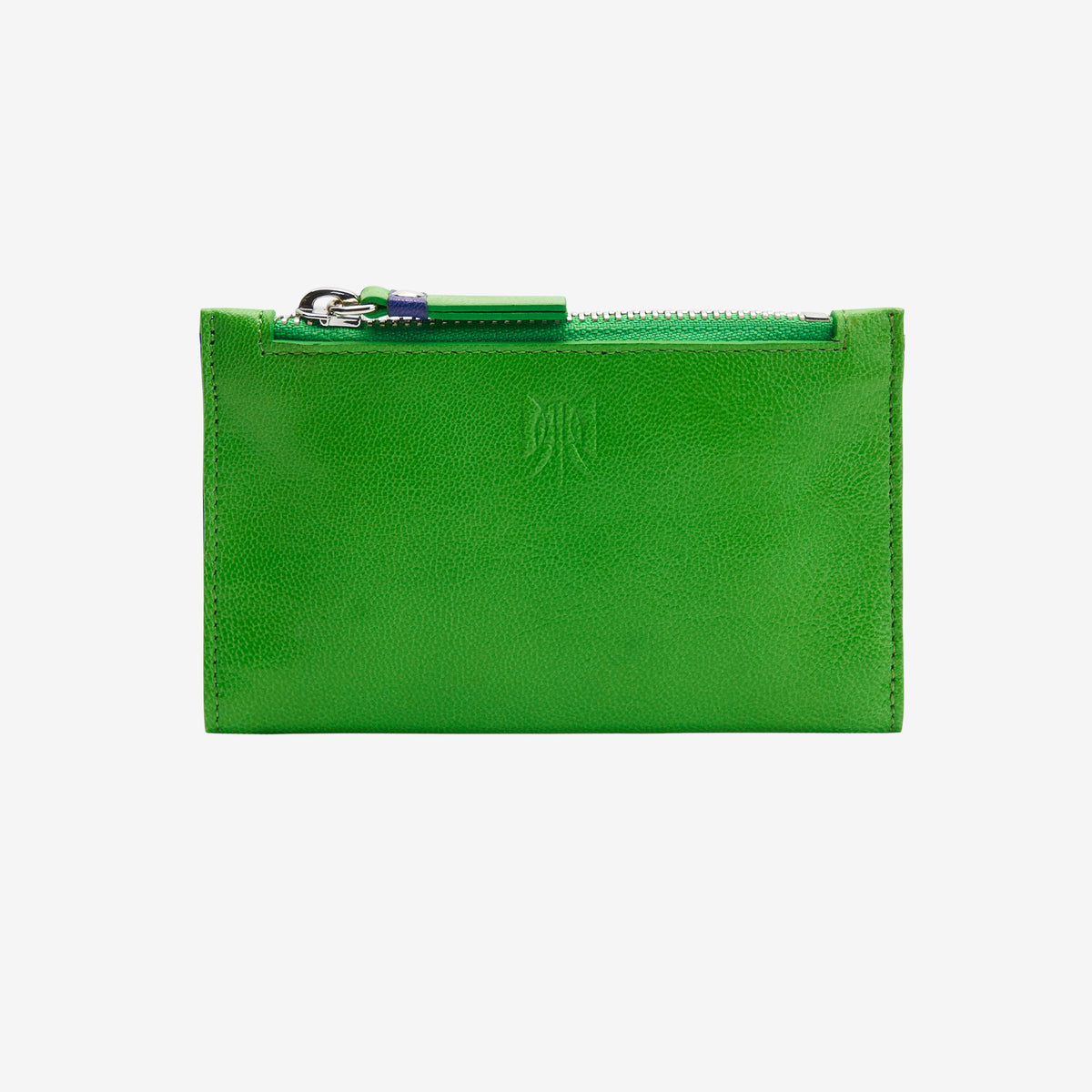 tusk 383 leather slim card case with zip grass and indigo front - GRASS/INDIGO